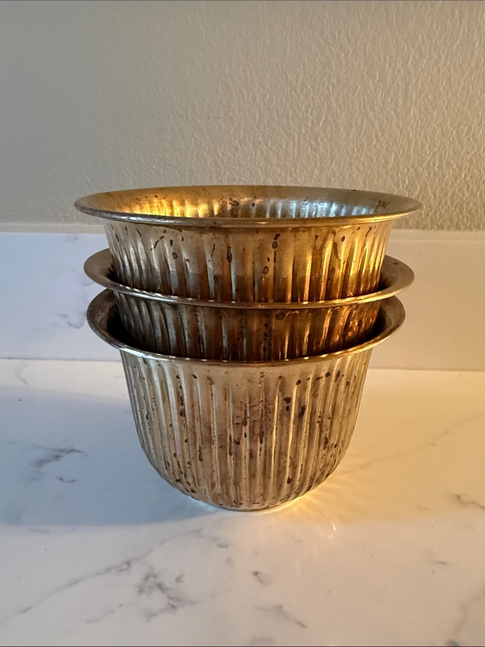Vintage Small Brass Pots Set of 3